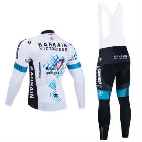 Set Fietsshirt Lange Mouw + Lange Koersbroek 2025 Bahrain Victorious Wit